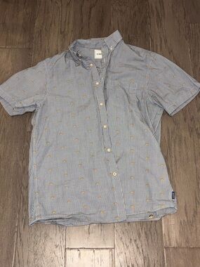 🌮 ROWM Taco Print Button-Down Shirt | Men’s Large | White & Navy Plaid 🌮